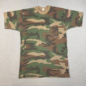 VTG Camo Single Stitch Shirt Extra Large Woodland Pocket T Short Sleeve Hunting